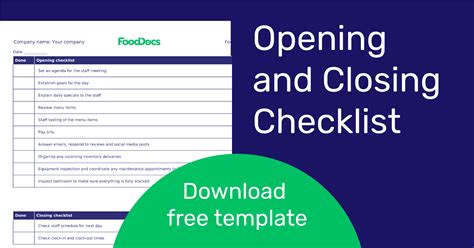 Opening and closing checklist | Download Free Template