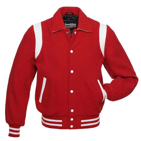 Jacketshop Jacket Retro Scarlet Red Wool White Leather Varsity Jackets