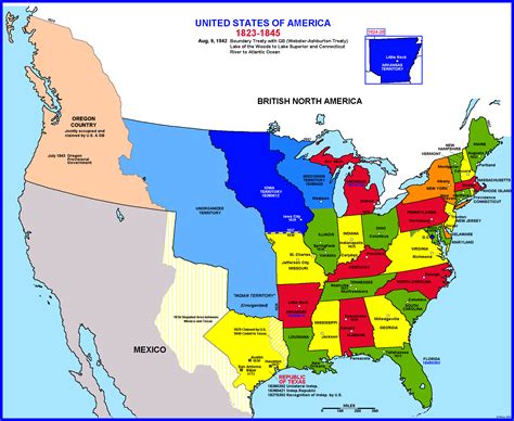 Map of The Oregon Treaty in 1823- 1845: The west side of the United States have not been claimed ...