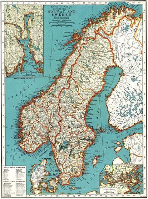 Vintage Sweden Norway and Denmark map digital-Scandinavia Map | Etsy