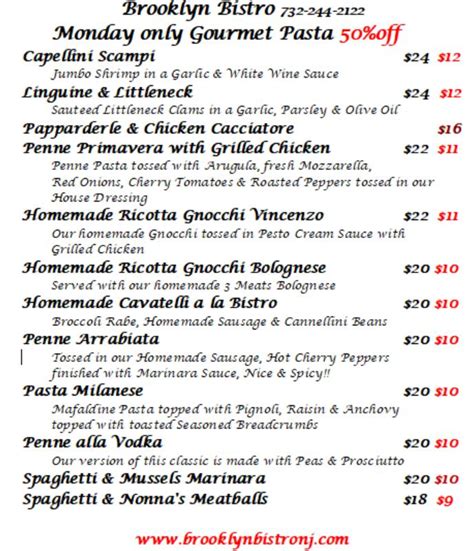 Menu at Brooklyn Bistro restaurant, Toms River, Hooper Ave