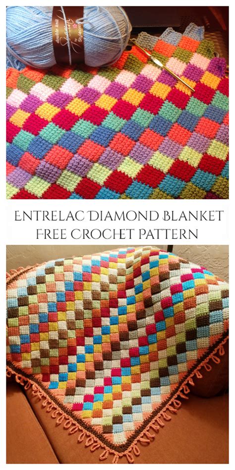 Tunisian Crochet Entrelac Diamond Blanket - Free Pattern