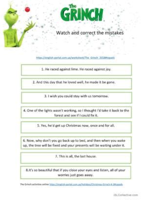 18 Grinch English ESL worksheets pdf & doc