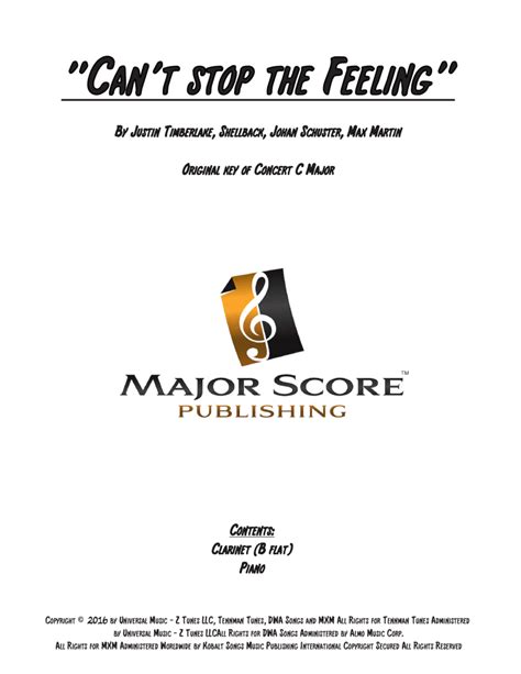 Can't Stop The Feeling! (arr. MAJOR SCORE PUBLISHING TM.) Sheet Music | Justin Timberlake ...