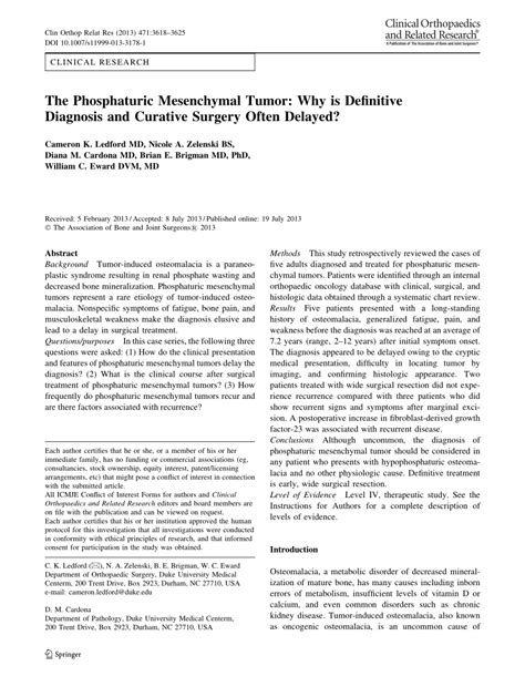 (PDF) The Phosphaturic Mesenchymal Tumor: Why is Definitive Diagnosis and Curative Surgery Often ...