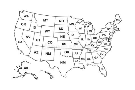 USA Map States. Vector Line Design. High Detailed USA Map. Labeled with Postal Abbreviatations ...