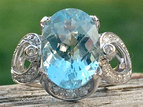 Aquamarine Engagement Ring 4.5 Carat Natural Aquamarine Ring Vintage Art Deco 14k White Gold 0 ...