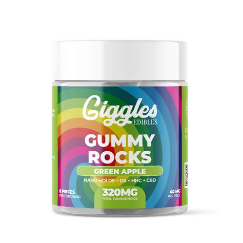 GIGGLES – Gummy Rocks – HDI D9 – 320MG – 8CT – GREEN APPLE – CannaGlobe Wholesale