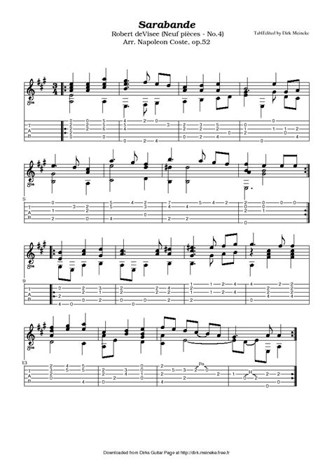 Visee. Robert de - Sarabande op52 - Classical Guitar Library Classical Guitar Sheet Music.