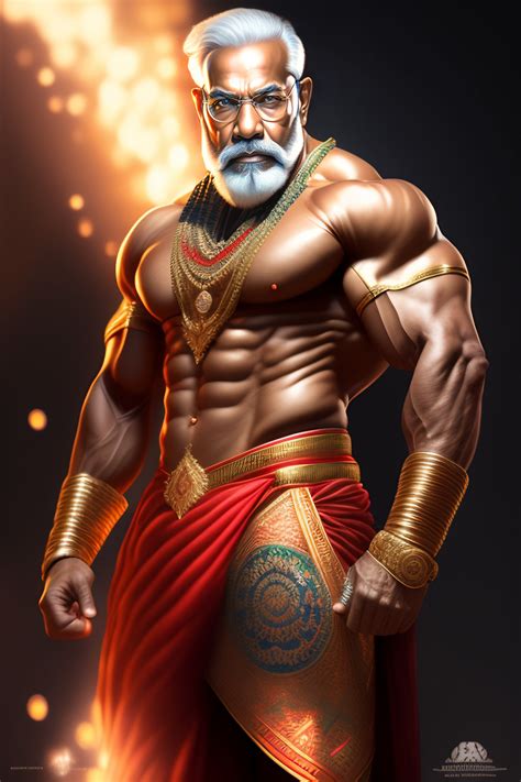 Lexica - Full body potrait of super muscular narendra modi, highly intricate detailed, light and ...