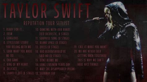 Reputation Stadium Tour Setlist | Taylor swift concert, Stadium tour, Tours