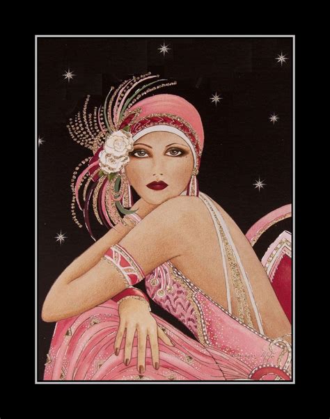 Vintage Roaring 1920s Poster, Gift For Women, Pink Dress Lady Stars Illustration Wall Art ...