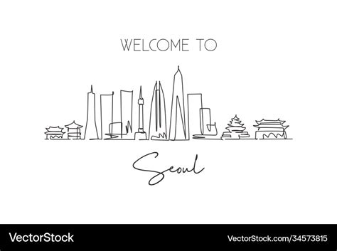 One single line drawing seoul city skyline Vector Image