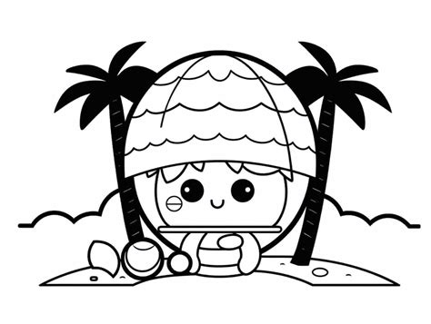 Cute Beach Scene Coloring - Coloring Page