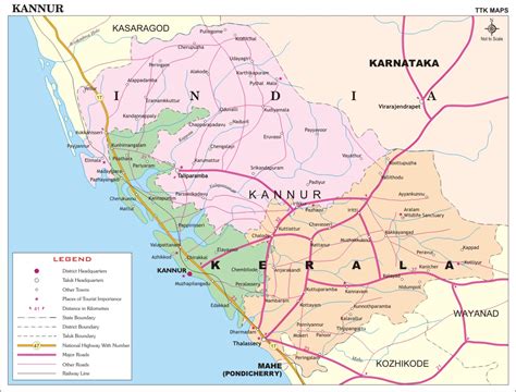 Kannur District Map, Kerala District Map with important places of ...