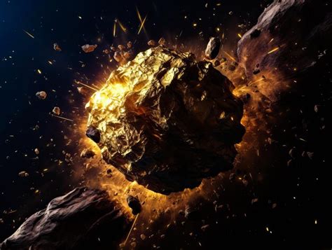 Premium AI Image | Explosive gold asteroid in space 3D illustration ...