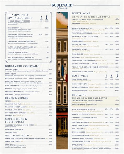 Menus 2023 - Boulevard Brasserie in London | TheFork