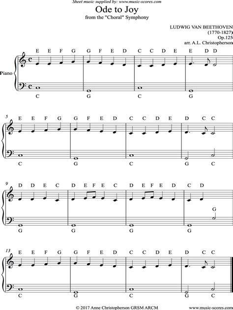 Beethoven. Ode to Joy 9th Symphony easy piano classical sheet music | Piano sheet music free ...