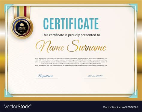 Official white certificate with gold border Vector Image