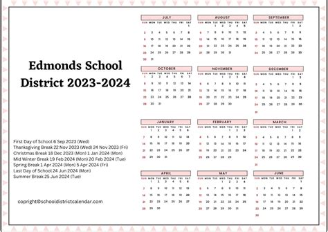 Edmonds School District Calendar Holidays 2023-2024