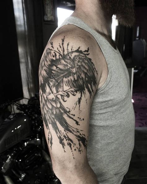 Phoenix ink splatter tattoo Splatter Tattoo, Ink Splatter, Hunter Tattoo, Tattoo Arm, Phoenix ...
