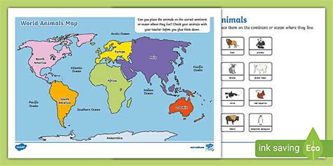 World Animals Continents Sorting - KS1 - Geography - Places