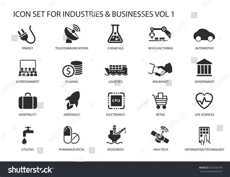 Business Icons Symbols Various Industries Business Stock Vector ...