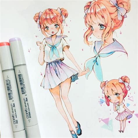 more copic pieces~ using them is really relaxing 💕 #inktober | Cute drawings, Anime drawings ...