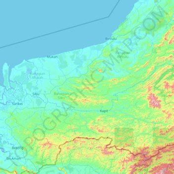 Rajang River topographic map, elevation, terrain