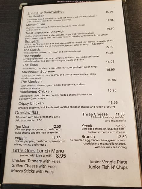 Menu at Toast restaurant, Sherwood Park