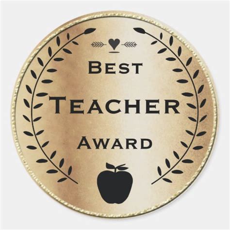 Gold and Black Laurel Wreath Best Teacher Award Classic Round Sticker | Zazzle.com