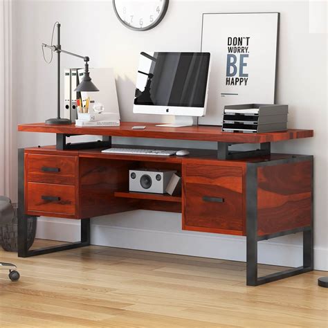 Hondah Solid Wood 64" Large Industrial Home Office Computer Desk