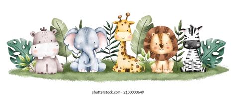 Illustration à l'aquarelle Bébé Safari Animal, : image vectorielle de stock (libre de droits ...