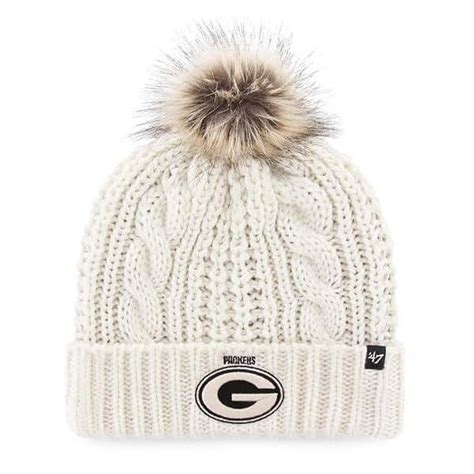 Green Bay Packers Women’s 47 Brand White Meeko Cuff Knit Hat Knit Beanie Hat, Pom Beanie, Green ...