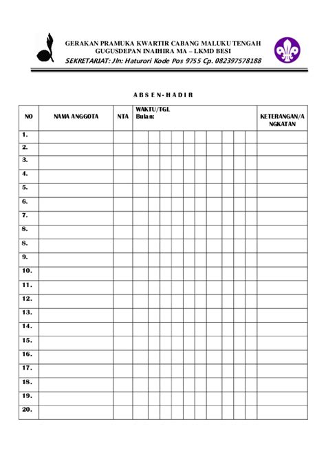Contoh Absen Siswa Pramuka Contoh Absen Siswa Pramuka Pengumuman - Riset