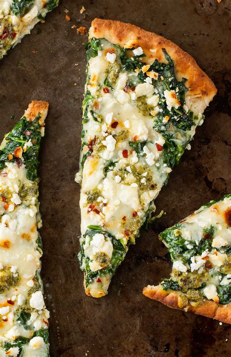 Three Cheese Pesto Spinach Flatbread Pizza Recipe - Peas and Crayons