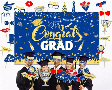 2024 GRADUATION PARTY Backdrop Photography Banner, Blue & Gold Congrats Grad The $26.99 - PicClick