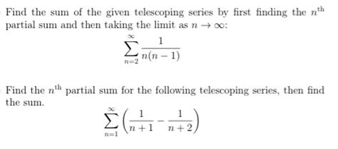 Solved Find the sum of the given telescoping series by first | Chegg.com