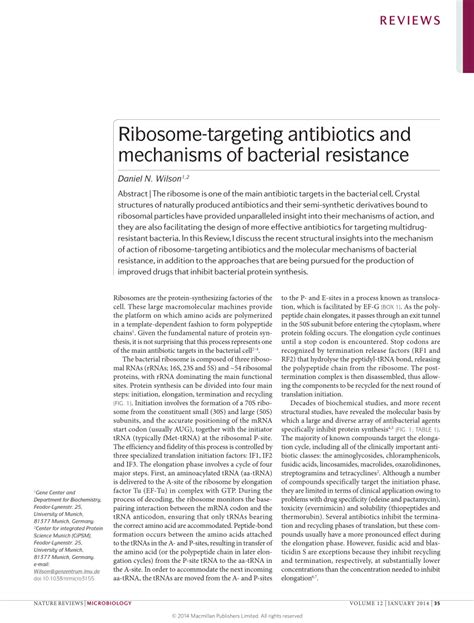 (PDF) Ribosome-targeting antibiotics and bacterial resistance mechanisms