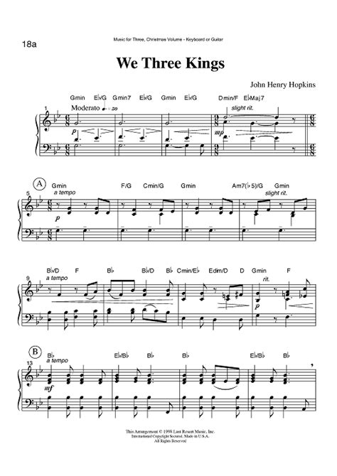 We Three Kings - Keyboard or Guitar" Sheet Music for Instrumental Trio ...