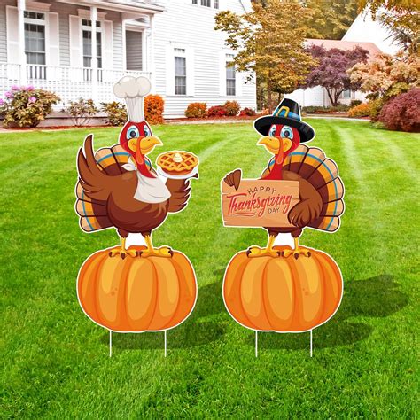 Amazon.com : Arosche Large Thanksgiving Yard Signs 2pc with Stakes Happy Thanksgiving ...