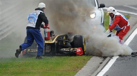 Nick Heidfeld's Formula One car exploded in flames