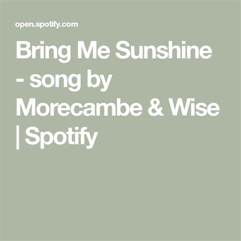 Bring Me Sunshine - song by Morecambe & Wise | Spotify | Sunshine songs ...