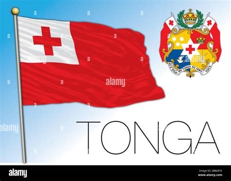 Tonga official national flag and coat of arms, oceania, vector ...