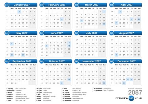 Calendar 2087