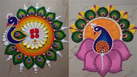 Latest Rangoli Designs For Diwali l Cute Peacock Rangoli Designs l Rangoli Tricks l दिवाली ...