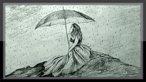 Pencil Drawing Girl With Umbrella - bestpencildrawing