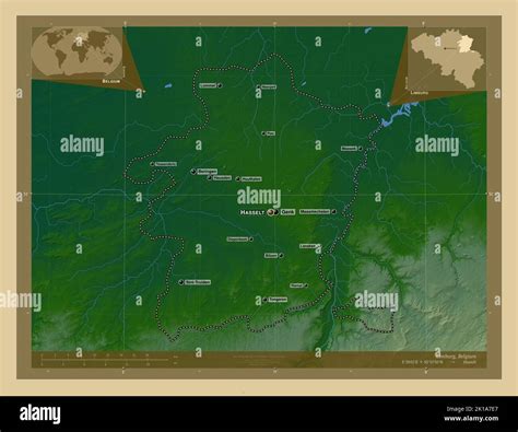 Limburg, province of Belgium. Colored elevation map with lakes and ...