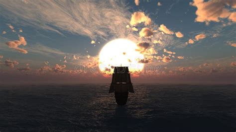 Old ship sunset at sea stock illustration. Illustration of abstract - 187165684