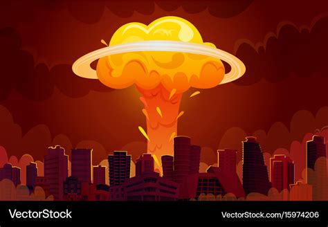 Nuclear explosion city cartoon poster Royalty Free Vector